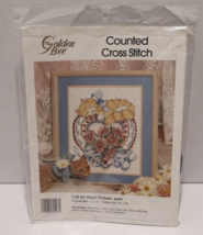 Golden Bee Counted Cross Stitch Cat on Heart Picture Candamar Designs 19... - $8.87
