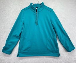 Weekends By Chicos Sweater Womens Medium 1/4 Zip Long Sleeve Blue Drawstring - £19.77 GBP