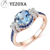925 Sterling Silver Ring For Women Created Gemstone London Blue Topaz Rose Gold  - £25.64 GBP