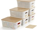 This Six-Pack Of 10 * 7 * 4 * 1/&#39;&#39; Plastic Storage Bins With Bamboo Lids... - $51.93