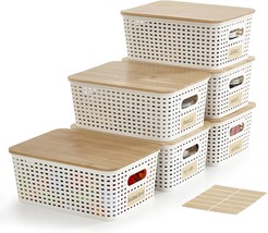 This Six-Pack Of 10 * 7 * 4 * 1/&#39;&#39; Plastic Storage Bins With Bamboo Lids Are - £40.84 GBP