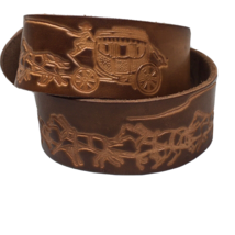 Boys Childs Western Leather Tooled Belt Size 22 Team of Horses &amp; Stagecoach - £19.18 GBP