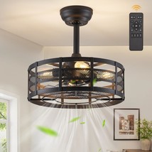 16In Caged Ceiling Fans With Lights And Remote, Black Fandelier, Black Mesh - $129.99