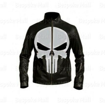 New Men&#39;s Punishes Skull Full Black Genuine Cowhide Leather Biker Jacket... - $161.99+
