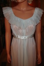 Vtg Vanity Fair 1960 Romantic Bridal Blue Nylon Nightgown Pleats Ribbons... - $64.34