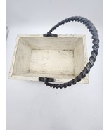 Vtg Handcrafted Distressed Wooden Basket With A Black Metal Twisted Handle - $29.94 CAD
