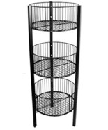 3-Level Wire Basket Display Rack, Floor Standing, Round Bins, Metal Fram... - $103.88
