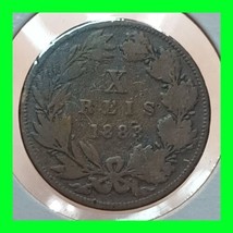 Portugal 10 Reis Coin Dated 1883 D.LUIZ Vintage World Coin  - $14.84