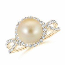 Authenticity Guarantee 
Golden South Sea Cultured Pearl &amp; Diamond Halo Ring i... - £1,351.00 GBP