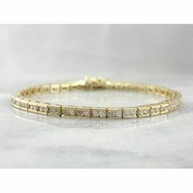 Estate 5Ct CZ Diamond Box Link Channel Tennis Bracelet 14K Yellow Gold Over - £199.41 GBP