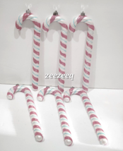 Christmas Candyland Pastel Pink White Candy Cane Peppermint Ornaments 8.75&quot; - £17.10 GBP