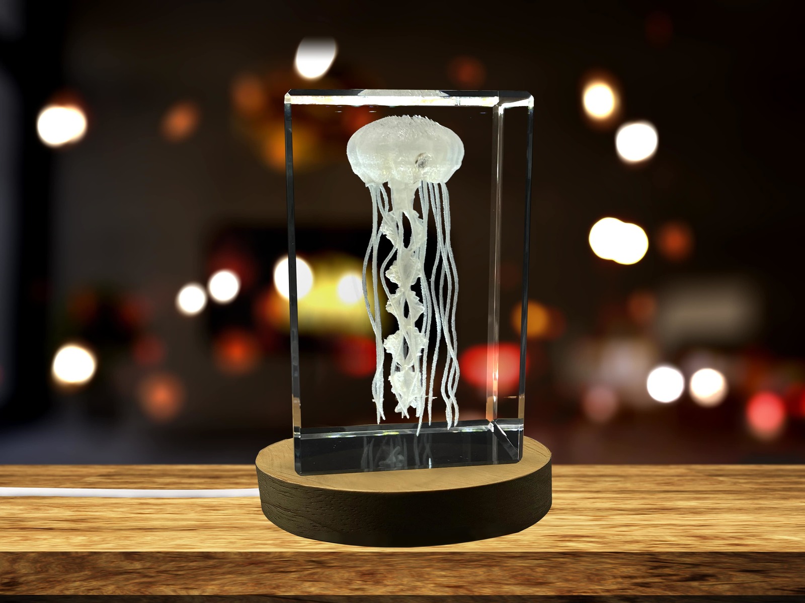 LED Base included | Jellyfish 3D Engraved Crystal Novelty Decor