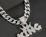 Mens Hip Hop Iced CZ Silver Plated King Crown Pendant + 14mm 20&quot; Cuban C... - $24.74