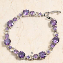 13Ct Round Cut CZ Amethyst Tennis Bracelet 14K White Gold Plated-925 Silver - £427.24 GBP