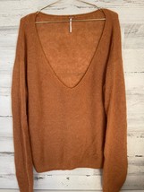 Free People Sweater Women&#39;s Medium Brown V-Neck Long Sleeve 100% Organic... - £22.32 GBP