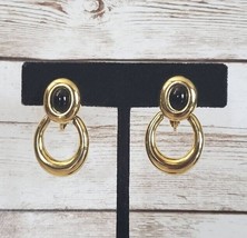 Vintage Clip On Earrings - Black &amp; Gold Tone Large Statement Dangle 1.25&quot; - £11.87 GBP