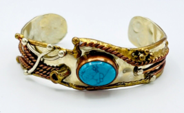 Southwestern German Silver Copper Brass Turquoise Cuff Bracelet - £44.31 GBP