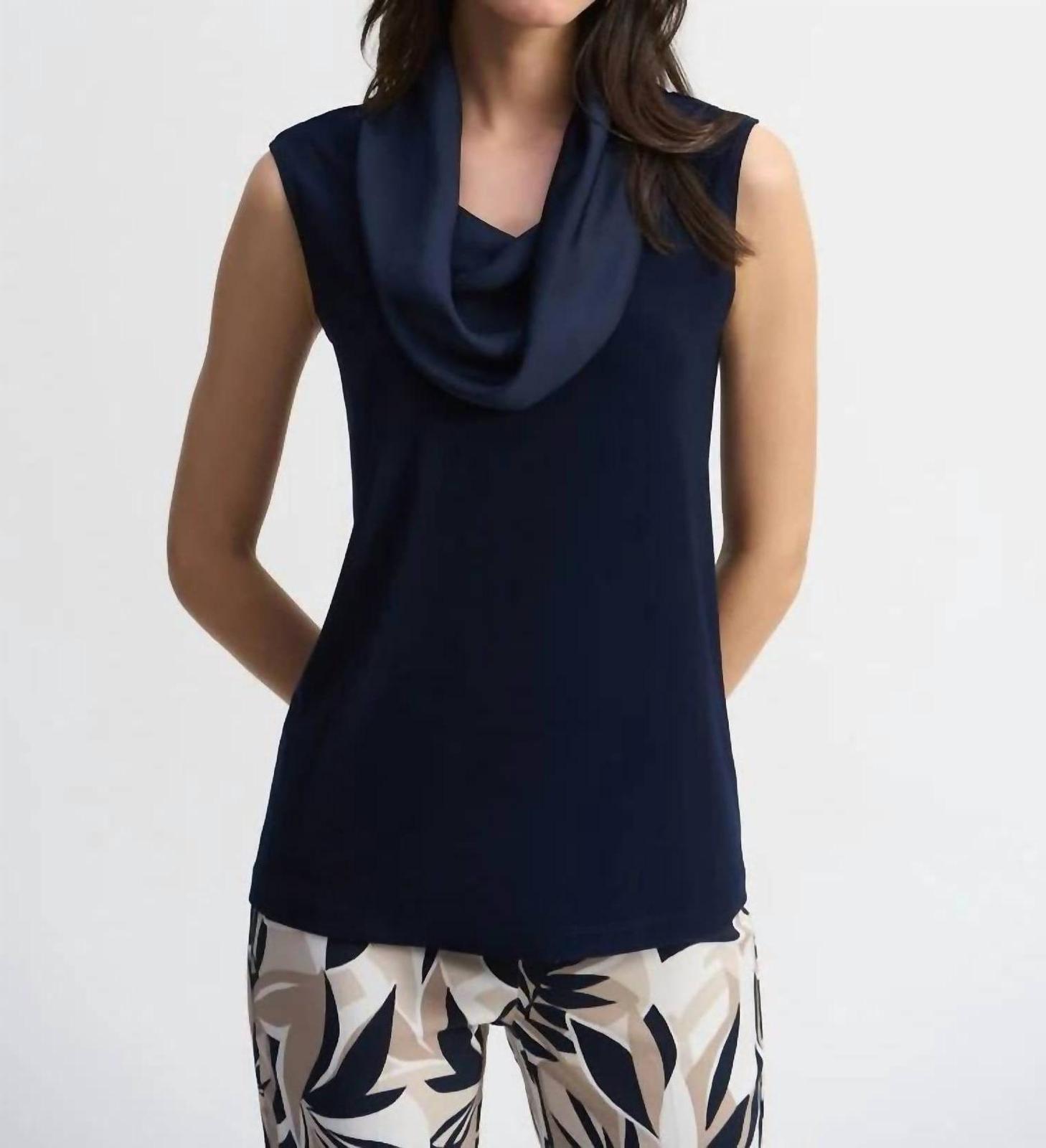 Joseph Ribkoff Silky Knit Cowl Neck Sleeveless Top Midnight Blue - $81.00