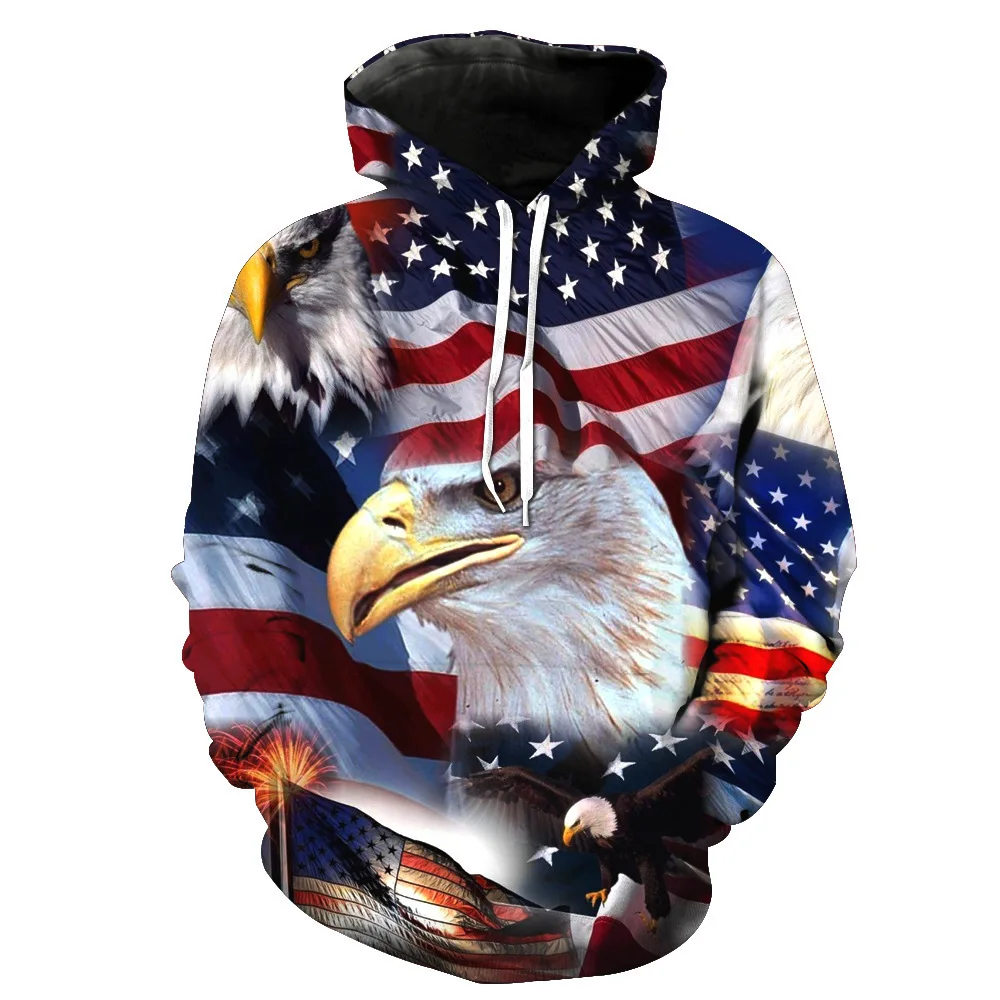 Newest USA Flag Hoodies Sweatshirt Men/Women Hooded 3D Print Eagle Autumn Winter - £113.94 GBP