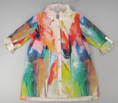 Soft Surroundings Isla Grande Rainbow Watercolor Button Front Shirt Wms Large - £30.57 GBP