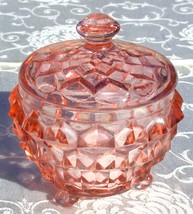 Jeannette Depression Glass Powder Jar w Lid Cube Cubist Pink - £23.32 GBP