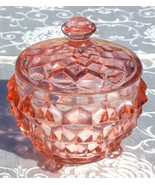 Jeannette Depression Glass Powder Jar w Lid Cube Cubist Pink - £23.18 GBP