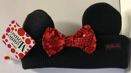 Disney MINNIE MOUSE Ears Winter Knit Headband NEW Super Cute with Red Sequin Bow - £7.86 GBP