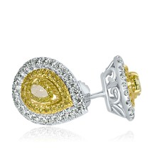 1.35 CT Pear Natural Fancy Yellow Diamond Stud Earrings 14k White Gold - $3,451.40