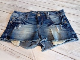 Wallflower Jean Cutoff Shorts Juniors/Women Sz 3 Peekaboo Lace Pocket Distressed - £7.19 GBP