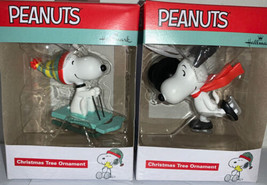 NEW Lot of 2 Hallmark Snoopy Ornaments Peanuts 2021 Snoopy Sledding &amp; Ice Skates - £18.26 GBP