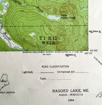 Map Ragged Lake Maine 1954 Topographic Geo Survey 1:62500 21 x 17&quot; TOPO1 - £29.96 GBP