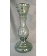 Lovely Etched Bottle Green Bulbous Hollow Glass Candle Holder (India) 10&quot; H - $370.63 MXN