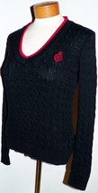 Ralph Lauren Active Black and Red Cable Knit Crown Crest Cotton V Neck Sweater S - £39.30 GBP