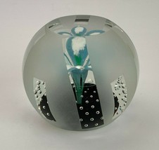 Studio Art Glass Control Bubble Flower Signed Paperweight - $58.41