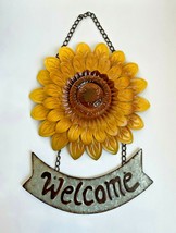 Metal Vintage Hanging Sunflower Welcome Sign Garden Wall Door Decor 12&quot; x 18&quot;  - £11.14 GBP