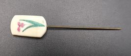Vtg Lucite Resin Stick Pin Painted Flower Design Signed Jo Gold Tone No ... - $14.99