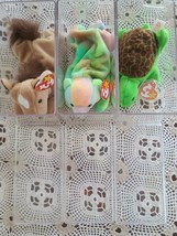 Three (3) Vintage Beanie Babies in Cases ~ 1993 Turtle ~ Horse ~ Bear - £46.89 GBP