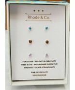Kohl&#39;s Women&#39;s Silver Plate Genuine Semi Precious Stones 3 Pair Post Ear... - $487.78 MXN