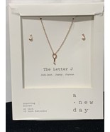 A New Day Letter J Initial Necklace &amp; Earring Set Rose GoldTone Sterling... - £15.72 GBP