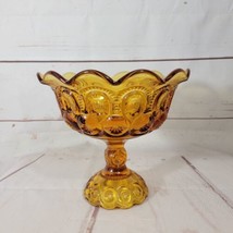 L.E. Smith Amber Moon &amp; Stars Compote Pedestal Amber Glass Dish Vintage MCM - £26.08 GBP