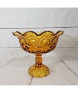 L.E. Smith Amber Moon &amp; Stars Compote Pedestal Amber Glass Dish Vintage MCM - $44.68 CAD