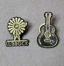 Lubbock Texas TX Souvenir Lapel Hat Pins Vintage Plastic Windmill &amp; Guitar Pins - $19.80