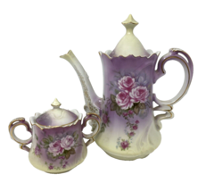 Vintage Lefton China Hand Painted Heavenly Rose China Teapot &amp; Sugar Japan - $37.99