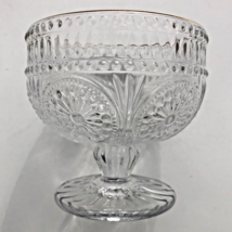 Clear Glass Footed Dessert Bowl Flower Embossed Trifle Ice Cream Bowl gold rim - £7.05 GBP