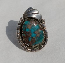 Native American Chocolate Matrix Blue Turquoise Sterling Silver 925 Ring... - £147.88 GBP