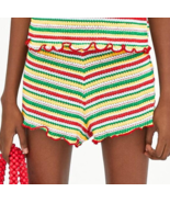 nwt ZARA high waist crochet shorts M multicolor stripe ruffle hem 70s ho... - £8.23 GBP