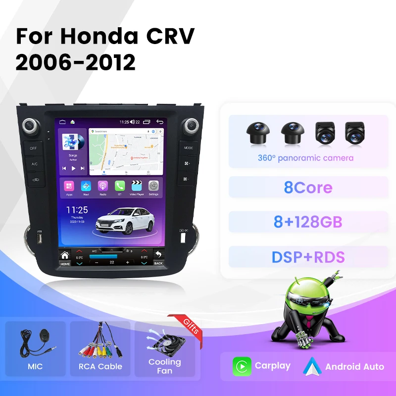 Android 4G LTE For Tesla Vertical Car Radio For Honda CR-V 3 RE CRV 2007-2011 - £235.77 GBP+