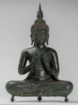 Antigüedad Khmer Estilo Bronce Sentado Doble Teaching Buda Estatua - 50cm/50.8cm - £994.67 GBP