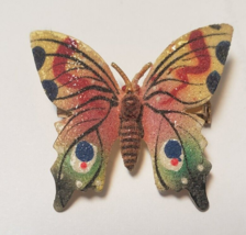 Vintage Korea Painted Flocked Stamped Metal Small  Butterfly Brooch - £29.09 GBP