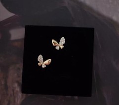 14K Gold Crystal Butterfly Stud Earrings- S925 Sterling Silver, fine, gift, tiny - £27.88 GBP